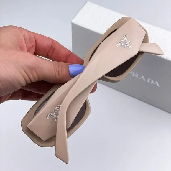 NEW Prada PR17WS VYJ6X1 Powder Beige Brown Rectangle Unisex Sunglasses Prada PR17WS VYJ6X1 Sunglasses Powder Beige Brown Rectangle  main image 3